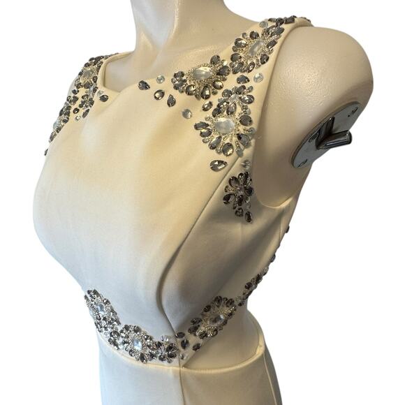 Avery G White with Silver Crystal Embellished Cutout Maxi Dress Gown Size 6 - Picture 8 of 15